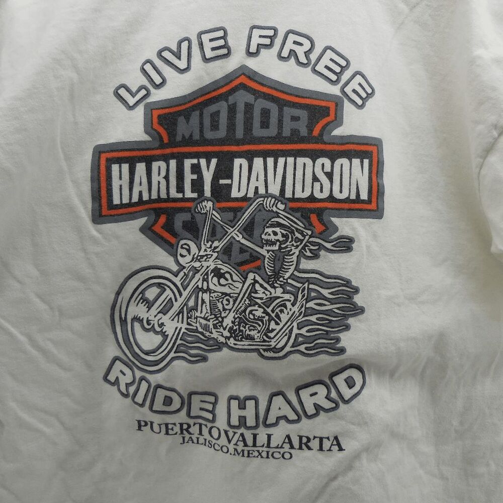 VTG Harley Davidson Skeleton Rider Live Free Ride Hard T shirt Mens XL White Mex